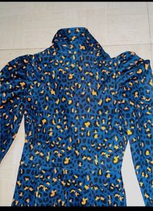 Blue Leopard Print Midi Dress