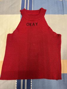 Red Ribbed Tank Top "OKAY"