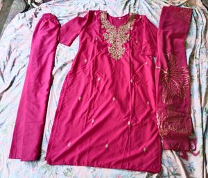 Vibrant Pink Embroidered Kurta Set