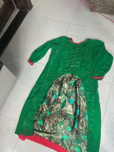Green Kurta with Printed Panel