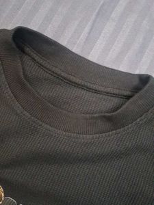 Black cropped Long Sleeve waffle tee