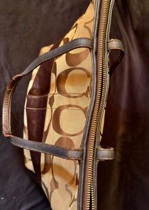 Coach Signature Canvas Leather Trim Zip Tote