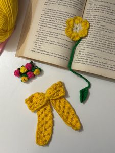 Handmade Crochet Flower Bookmark ,Bow &amp; clip set
