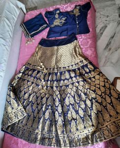 Navy Blue Banarasi Lehenga