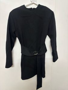 Zara Black Mini Dress with Belt &amp; Shoulder Pads