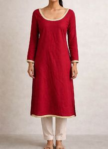 Elegant Red Kurta with Gold Trim
