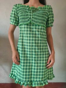 Green Plaid Mini Dress