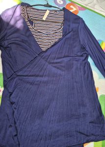 Blue Cardigan &amp; Striped Top Set