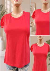 Solid Red Crew Neck Puff Sleeve T-Shirt
