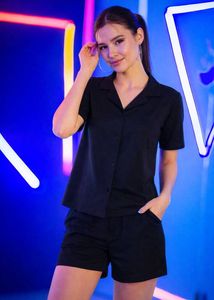 Chic Black Short Sleeve Pajama Set