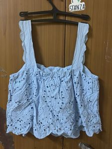 Blue Eyelet Crop Top