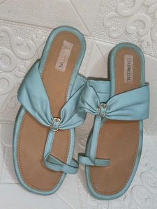 Light Blue Bow Detail Flat Sandals