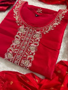 Stunning Red Embroidered Kurta Set with Dupatta