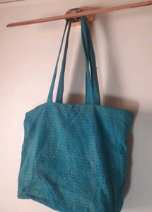 Teal Chevron Print Tote Bag with lining