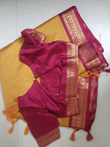 Elegant Yellow Saree with Contrast Blouse