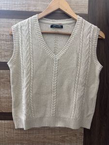 Cream Cable Knit V-Neck Vest