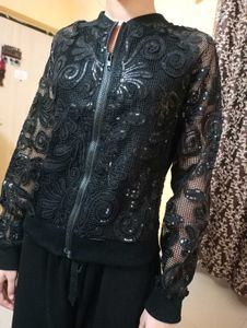 Elegant Black Sequin Mesh Top