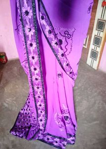 Vibrant Magenta Floral Embroidered Saree