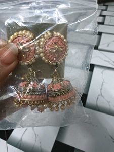 Peach Jhumka Earrings coin also accepted