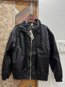Oversized Black Faux Leather Jacket