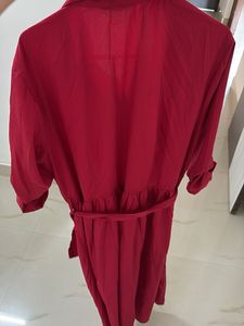 Chic Red Button-Up Belted Dress