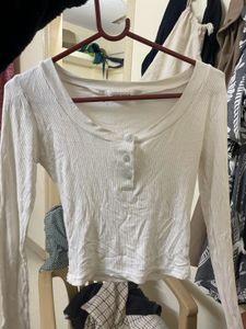 White Long Sleeve Button Top