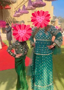 Elegant Teal lehnga with Golden Print