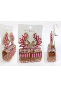 Stunning Pink Peacock Jhumka Earrings
