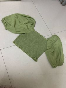 Chic Green Smocked Puff Sleeve Top