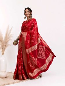 Elegant Red Bandhani Silk Saree