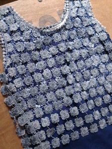 Navy Blue Embroidered mid length dress