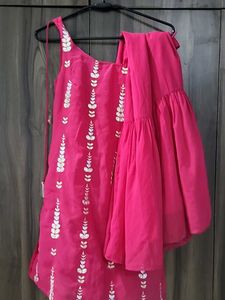 Vibrant Pink Kurta Set with Silver Embellishments