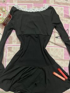 bow panel lacy black coquette mini dress