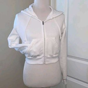 westside white ribbed knit zip hoodie ♡‧₊˚*