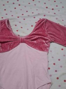 Pink Velvet Bow Detail Long Sleeve Top