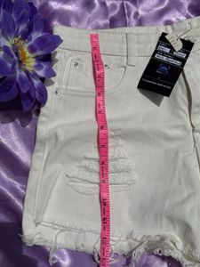 White Distressed Denim Shorts