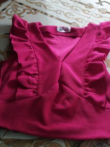 V-Neck Ruffled Pink Top