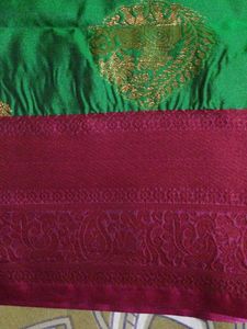 Vibrant Bottle Green Silk Saree with Gold Motifs