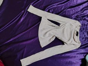 Ribbed Long Sleeve Cream Cropped Top