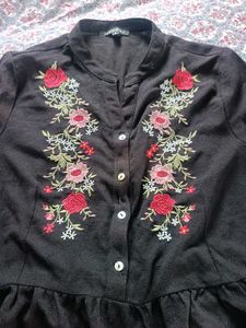 Myntra ,  black floral embroidered mandarin c
