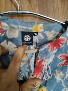 Blue Floral mid length kurti