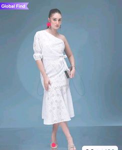 Chic White One-Shoulder Eyelet Dress