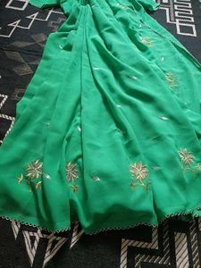 Elegant Green Embroidered Saree with readymade blo