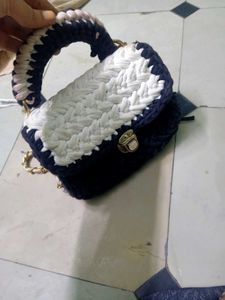 Chic Hand-Knitted Sling Bag black and white
