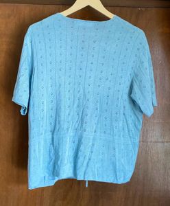 Light Blue Knit Button-Up Top