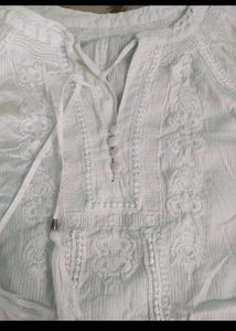 Chic White Embroidered Kurta Top