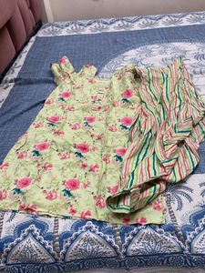 Floral Print Kurta with Striped Palazzo