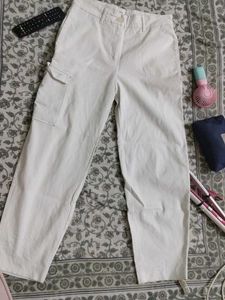 MANGO Unisex White High Waist Straight Leg Cargo