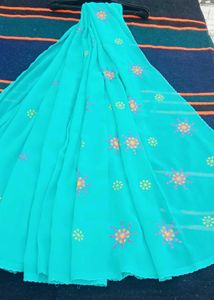 Elegant Turquoise Embroidered Saree
