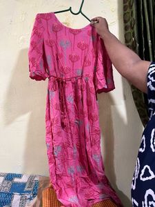Pink Floral Print Midi Dress
